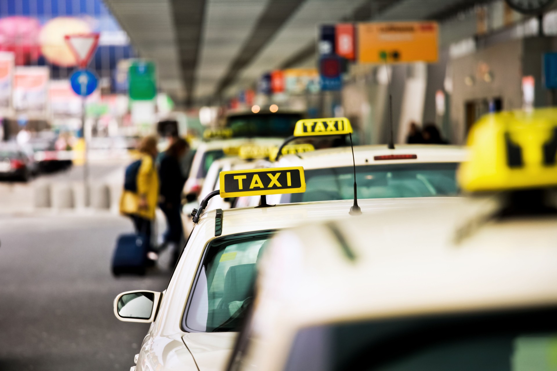 German taxi line up at airport